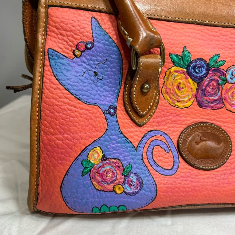 Vintage 90s Dooney & Burke double handle pebbled leather hand painted satchel - Picture 9 of 17